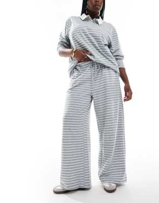 wide leg jersey pants in gray stripe - part of a set