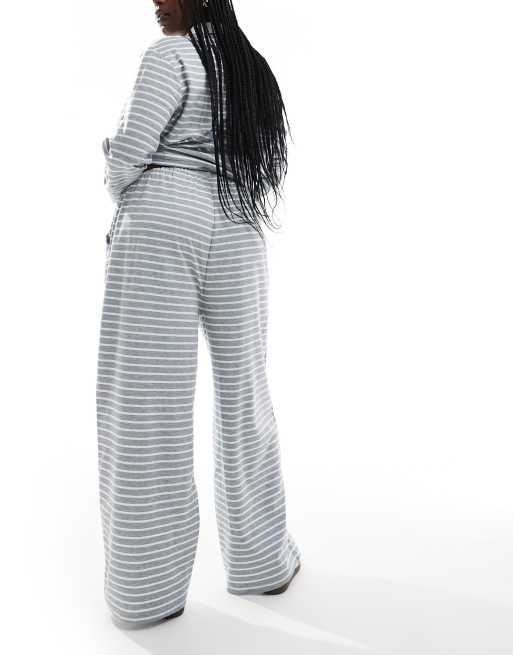 Vero Moda Curve wide leg jersey pants in grey stripe (part of a set), 3 of 5