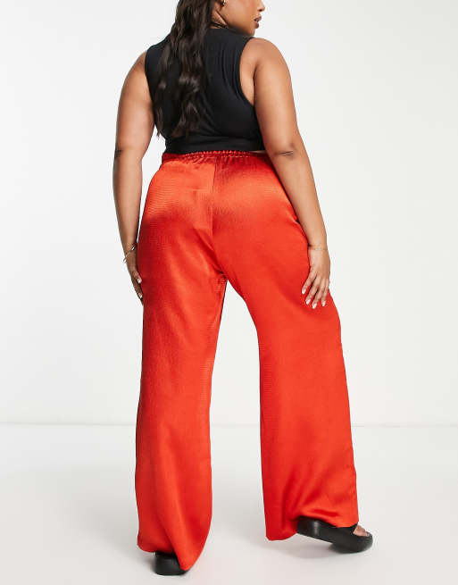 Vero Moda Curve wide leg satin pants in red (part of a set), 2 of 4