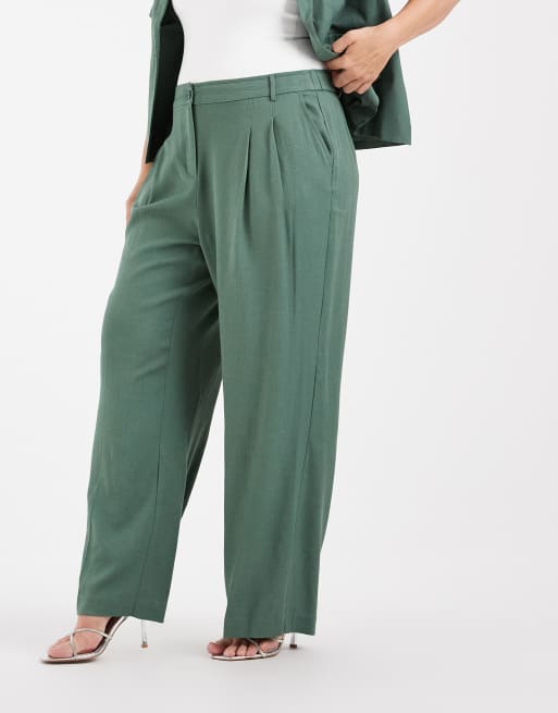 Vero Moda Curve wide leg tailored trouser co-ord in laurel green, 2 of 5