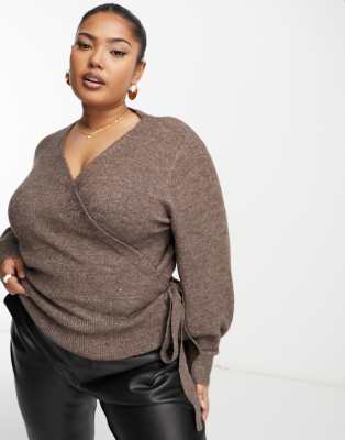 Vero Moda Curve wrap cardigan in chocolate brown