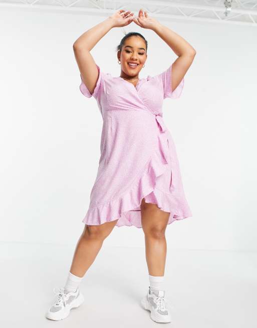 Moda Curve wrap frill dress in lilac ditsy floral | ASOS