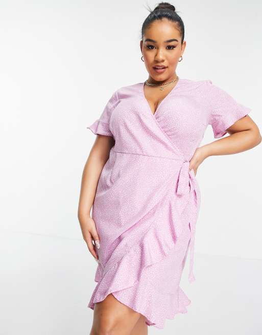 Vero Moda Curve wrap frill dress in lilac floral, 3 of 4