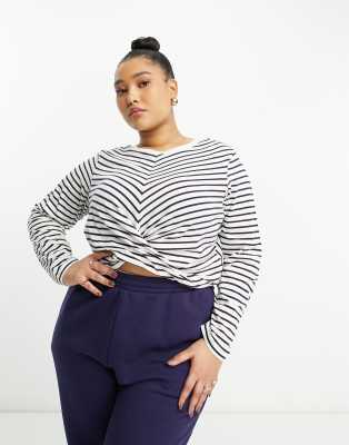 Vero Moda Curve wrap front crop top in white stripe