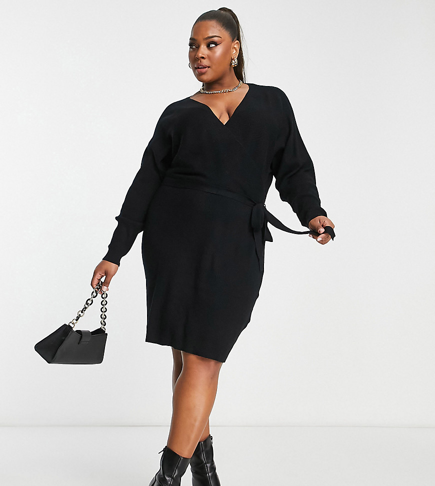 Vero Moda Curve Wrap Front Knitted Mini Dress In Black
