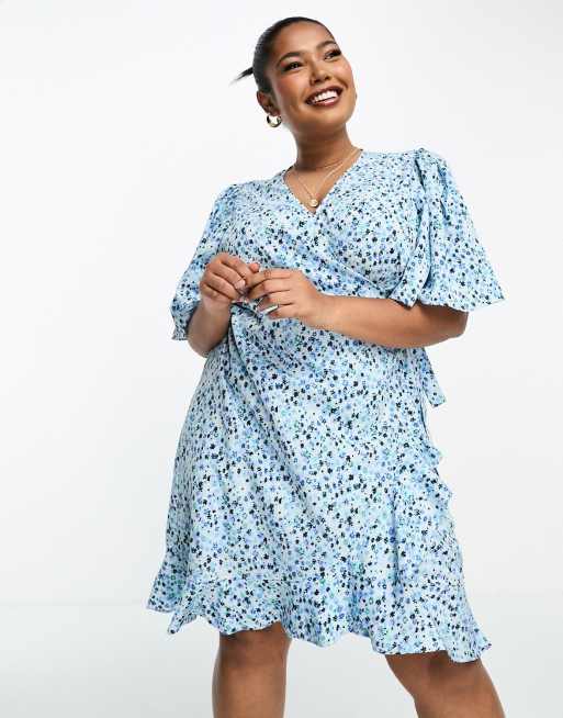 Vero Moda Curve front mini dress in blue florals ASOS