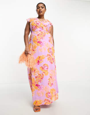 Vero Moda Curve wrap maxi dress in lilac and orange florals