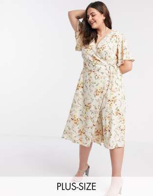 cream floral wrap dress