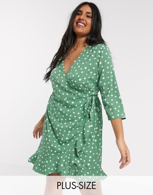 Vero Moda Curve wrap mini dress in green spot | ASOS