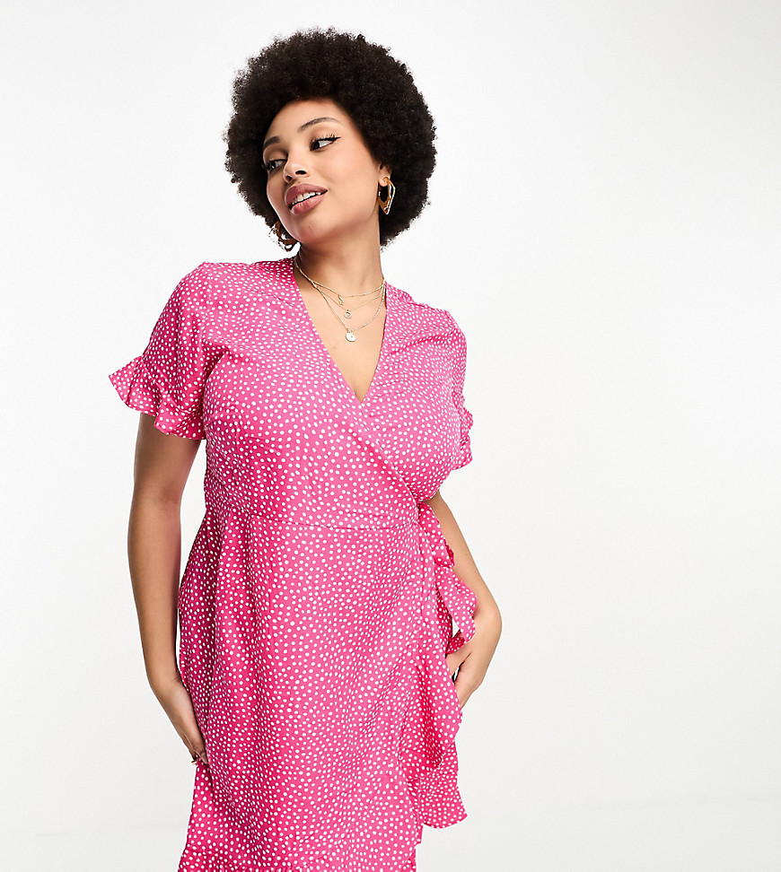 Vero Moda Curve wrap mini dress in spot print-Pink