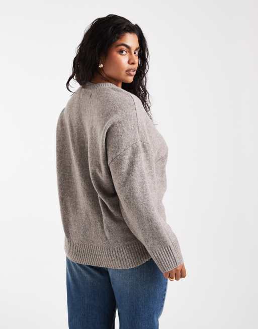 Vero Moda Curve zachte oversized trui met ronde hals in moon rock melange, 4 van 4