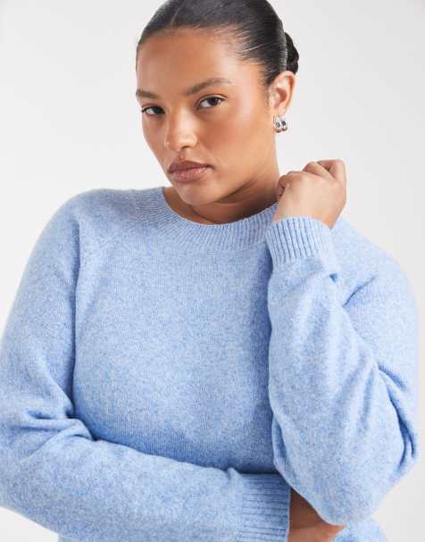 Vero Moda Curve zachte trui met ronde hals in blue jasper - view 1