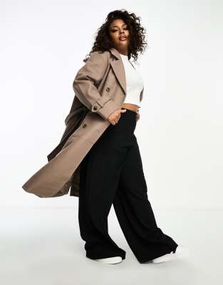 Vero Moda Curve - Zweireihiger, formeller Trenchcoat in Braun-Brown