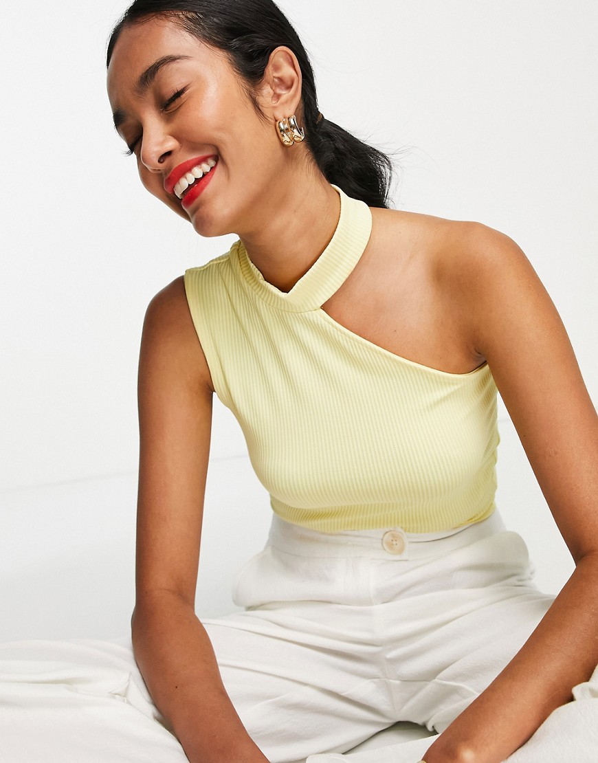 Vero Moda cut out one shoulder ribbed top in pale yellow