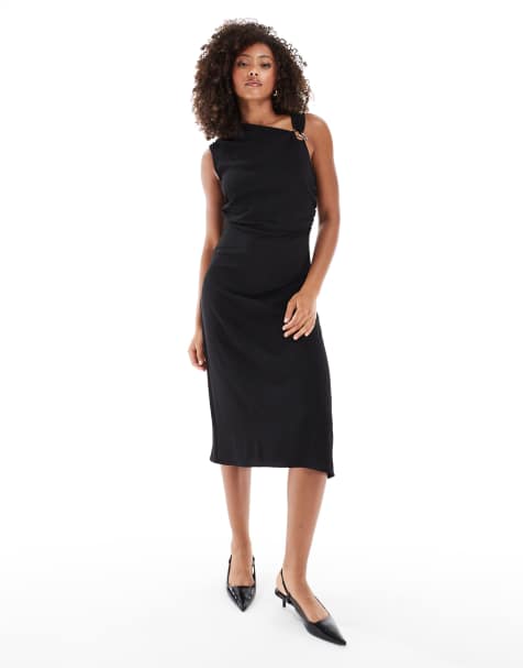 Vero Moda – Czarna drapowana sukienka midi z wycięciem - view 1