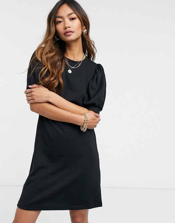 Vero Moda – Czarna, dresowa sukienka mini z bufkami Czarny Największy Dostawca 