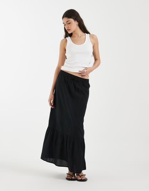 Vero Moda – Czarna fakturowana spódnica maxi z materiału dobby w stylu boho - view 1