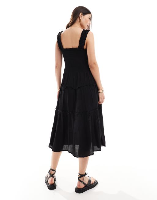 Vero Moda – Czarna marszczona sukienka midi na ramiączkach, 2 z 4
