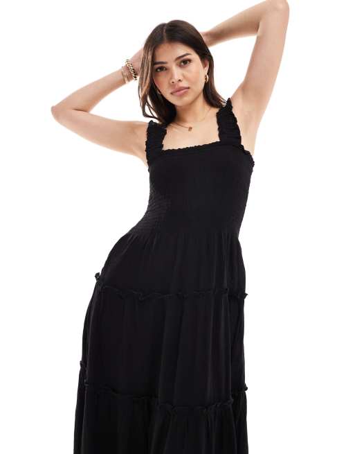 Vero Moda – Czarna marszczona sukienka midi na ramiączkach, 4 z 4