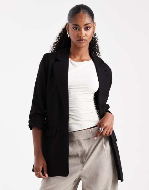 Vero Moda ruched sleeve blazer in black