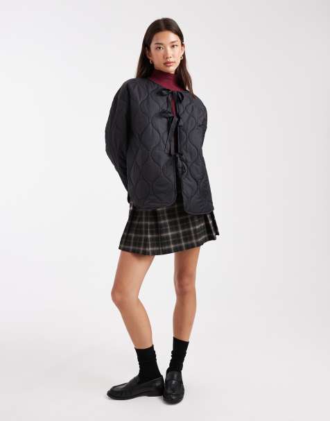 Vero Moda tie front quilted jacket in black