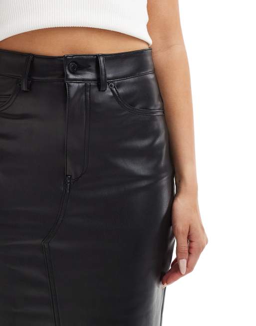 Vero Moda – Czarna spódnica midi z wysokim stanem z imitacji skóry, 4 z 5