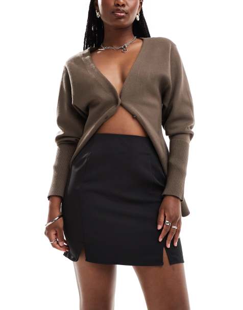 Vero Moda notch front mini skirt in black