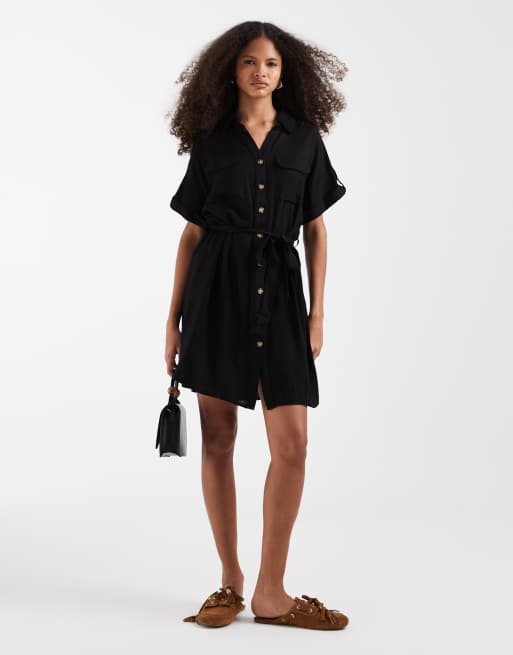 Vero Moda – Czarna sukienka koszulowa mini z kieszeniami, 2 z 4