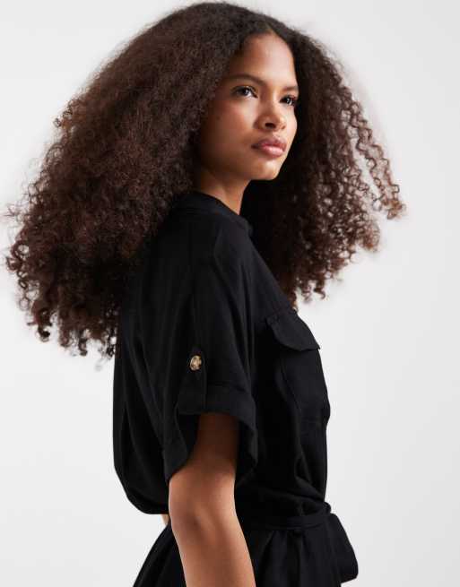 Vero Moda – Czarna sukienka koszulowa mini z kieszeniami, 3 z 4