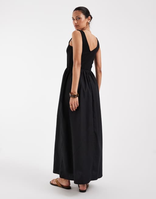 Vero Moda – Czarna sukienka maxi bez rękawów z dżerseju i popeliny, 4 z 4