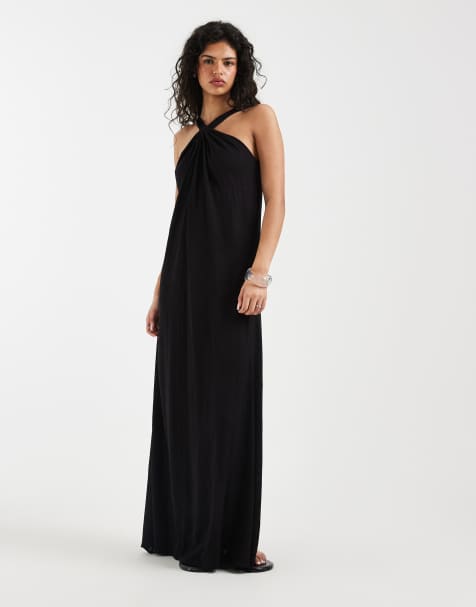 Vero Moda – Czarna sukienka maxi z dekoltem halter i ozdobnym węzłem - view 1