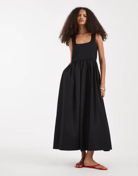 Vero Moda – Czarna sukienka midi bez rękawów, ze spódnicą z tkaniny - view 1