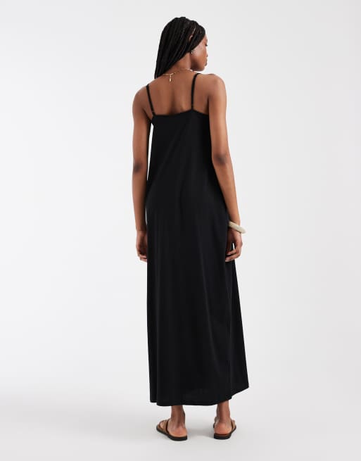 Vero Moda – Czarna wciągana sukienka maxi na ramiączkach, 3 z 4