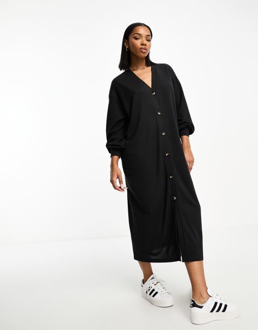 Vero Moda – Czarna zapinana na guziki sukienka dzianinowa maxi o kroju kardiganu