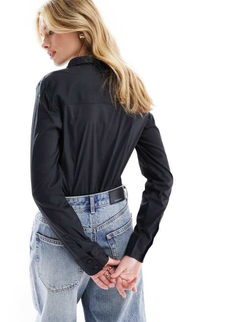 Vero Moda – Czarne body koszulowe z długimi rękawami, 3 z 4