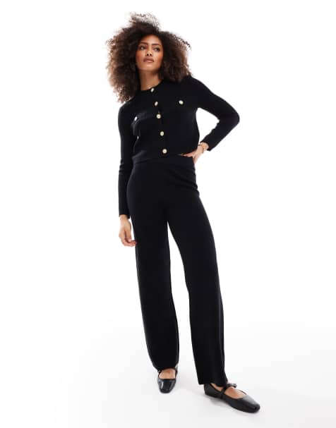 Vero Moda knitted wide leg trouser co-ord in black