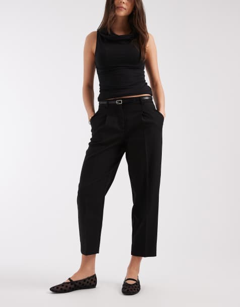 Vero Moda – Czarne eleganckie spodnie z baryłkowymi nogawkami i paskiem - view 1