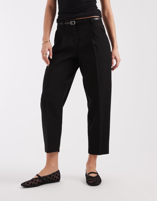 Vero Moda – Czarne eleganckie spodnie z baryłkowymi nogawkami i paskiem, 2 z 5