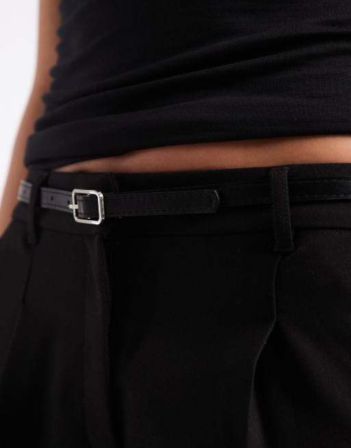 Vero Moda – Czarne eleganckie spodnie z baryłkowymi nogawkami i paskiem, 4 z 5