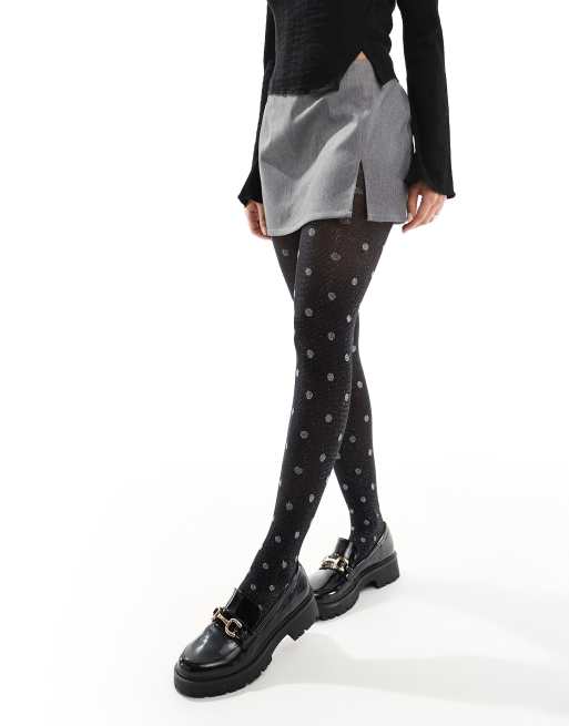 Vero Moda – Czarne rajstopy w brokatowy wzór w groszki