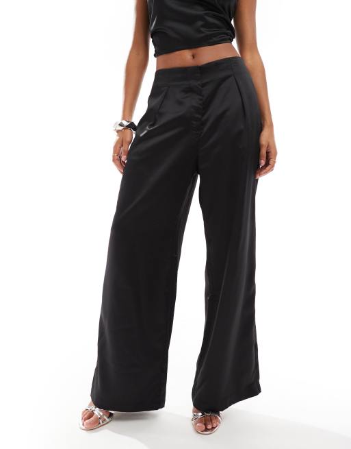 Vero Moda – Czarne satynowe spodnie z szerokimi nogawkami, część zestawu, 4 z 5