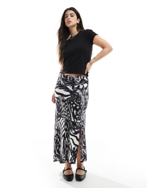 Vero Moda – Czarno-biała spódnica do kostki w abstrakcyjny wzór - view 1