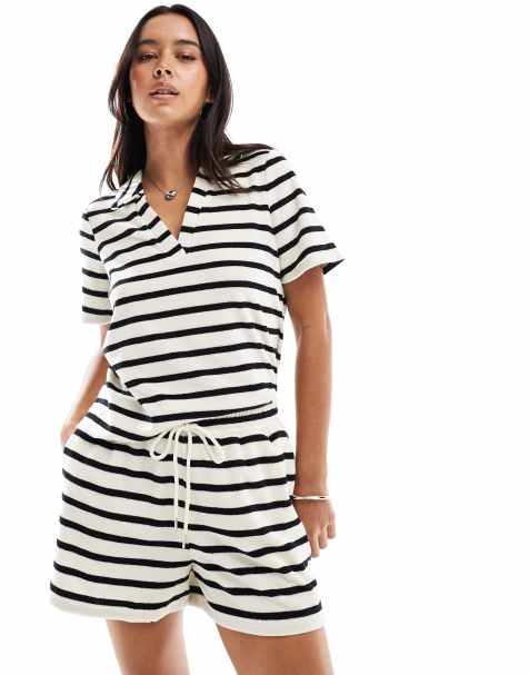 Vero Moda towelling shorts co-ord in mono stripe
