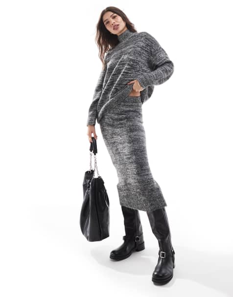 Vero Moda – Czarno-biały melanżowy zestaw dzianinowy: sweter i spódnica - view 1