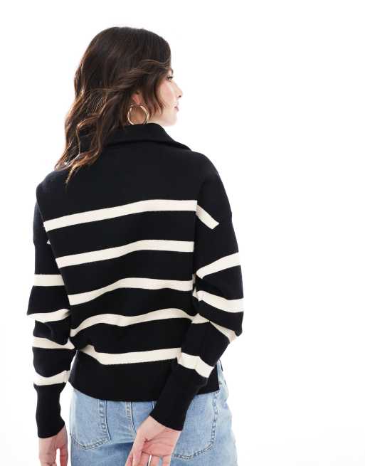 Vero Moda – Czarno-kremowy sweter w paski zapinany na zamek, 4 z 4