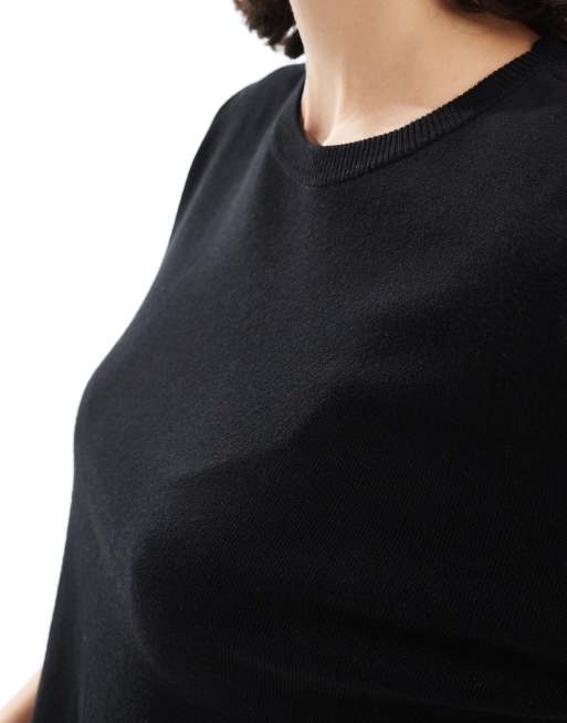 Vero Moda – Czarny dzianinowy T-shirt i pudełkowym kroju, 3 z 4