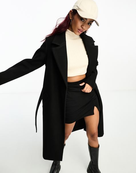 Vero Moda – Czarny elegancki płaszcz midi z paskiem - view 1