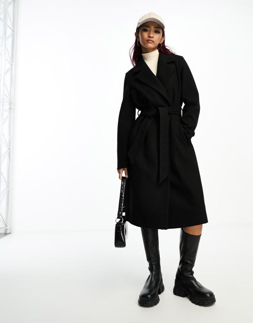 Vero Moda – Czarny elegancki płaszcz midi z paskiem , 3 z 4