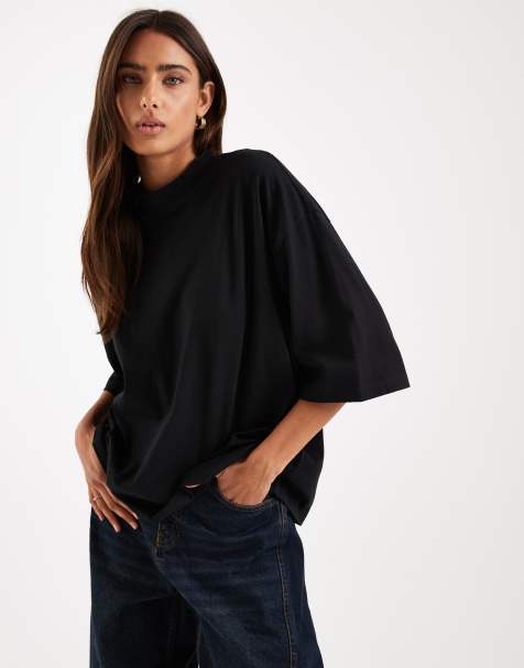 Vero Moda – Czarny T-shirt oversize z obniżoną linią ramion - view 1