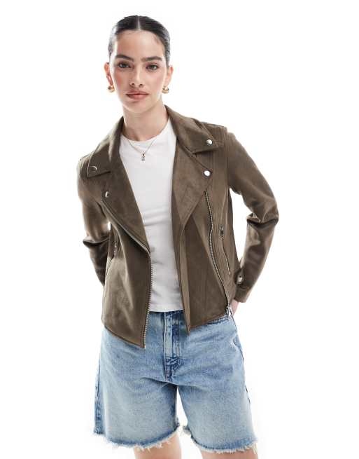 Vero Moda – Czekoladowa kurtka typu biker z imitacji skóry z efektem sprania, 3 z 4